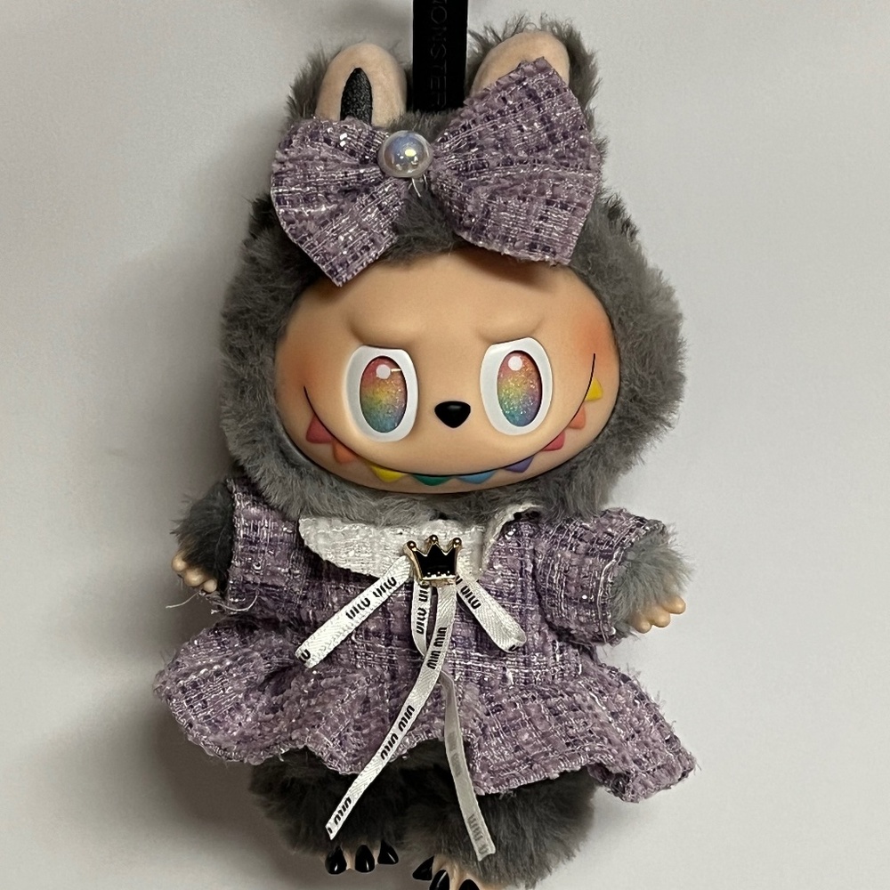 Designer Bow Dress 2 Piece Outfit For Labubu The Monsters Clothing Purple